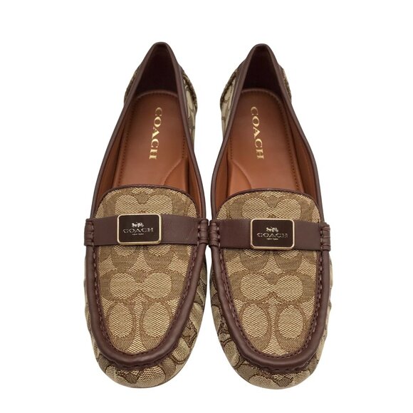 Coach Saddle And Hazelnut Signature Jacquard Mona Driver Loafers - Picture 1 of 8